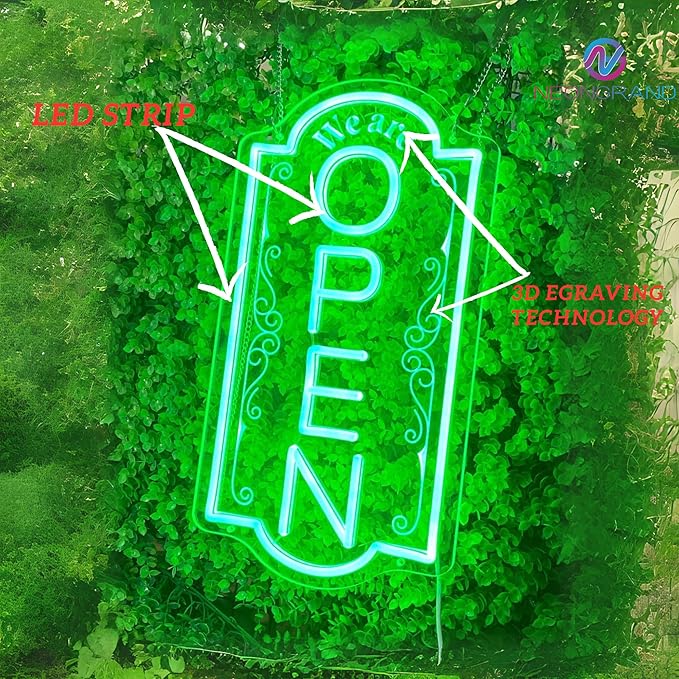 Vertical open sign Vertical Open Led Sign Neon Sign business window light vertical open signs for business (Multi color SUPER LARGE SIZE 40x22")