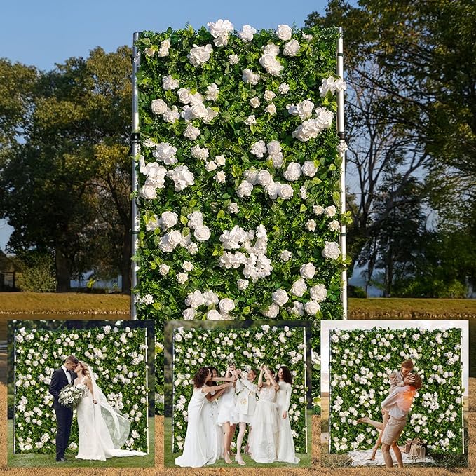 Artificial Luxury‌ Flower Wall Backdrop, Gorgeous 3D Silk Floral Backdrop for Wedding, Baby Shower, Party and Home Decor, Quick Assembly/Storage, Eco ＆ Pet Friendly, 2 pcs, Each Panel 2 * 8 ft.