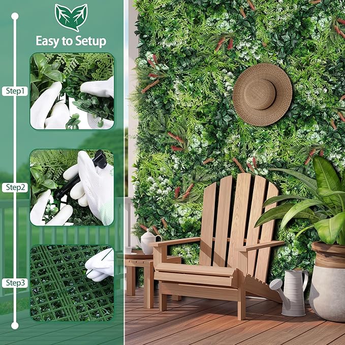 16PCS Grass Wall Panels, 20"x20" Artificial Ivy Privacy Fence Screen, UV-Anti Faux Boxwood Grass Wall Panels for Garden Patio Balcony