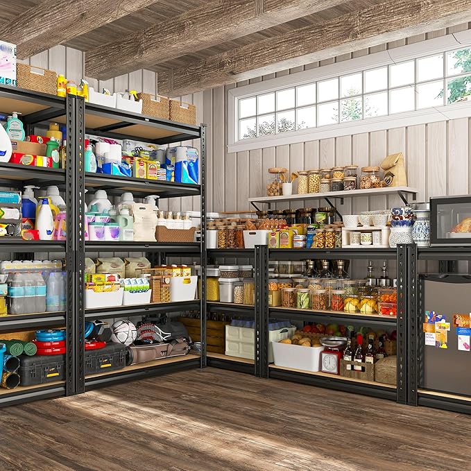 REIBII Storage Shelves 5 Tier Adjustable Garage Shelving Heavy Duty Metal Shelving 2020LBS Metal Shelf 59.8" H Pantry Shelf for Garage Pantry Closet Kitchen Basement 28" W x 12" D x 59.8" H, Black