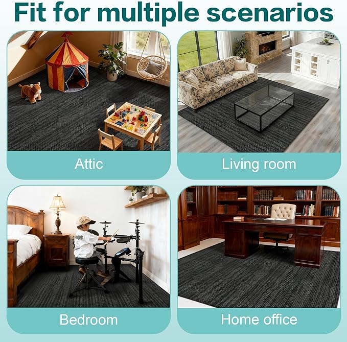 jxgzyy Commercial Carpet Tiles, 20×20 Inch, 0.31'' Padded Carpet Squares, Non-Adhesive Carpet Flooring with Textured Silicone Back, Easy DIY, Suitable for Home Theater, 16 Pcs/43.1 Sqft
