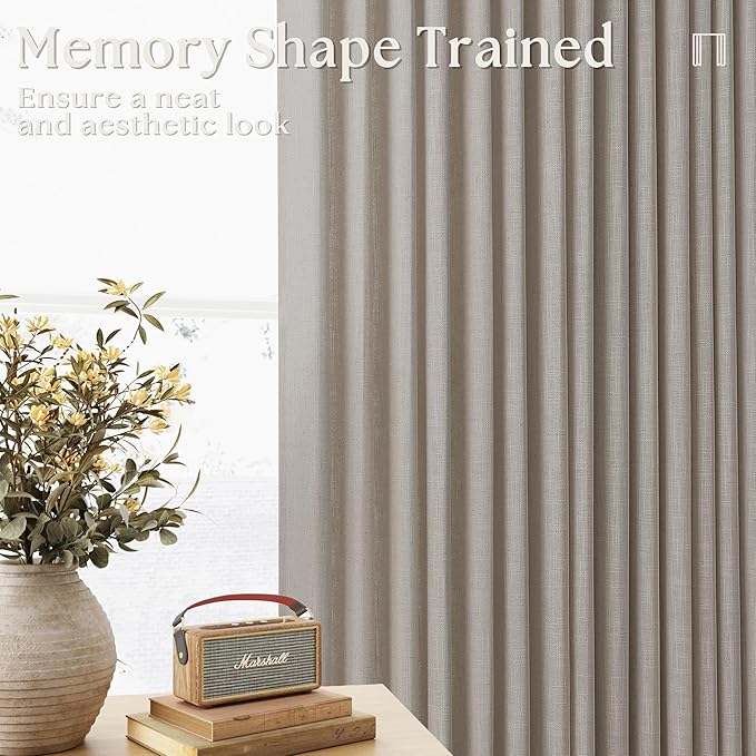 Burlywood Birch Linen Kitchen Curtains 45 Inches Long 2 Sets Basement Curtains for Small Window Pinch Pleated Back Tab Linen Blend Short Boho Semi Sheer Back Tab Cafe Drapes for Bay Windows 40x45