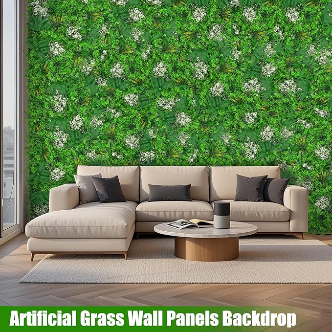 40"x120"(33.33 SQFT) Grass Wall Panels, Artificial Greenery Backdrop Wall with UV Resistant Leaves, Faux Green Wall Decor for Outdoor Indoor Patio Garden Backyard