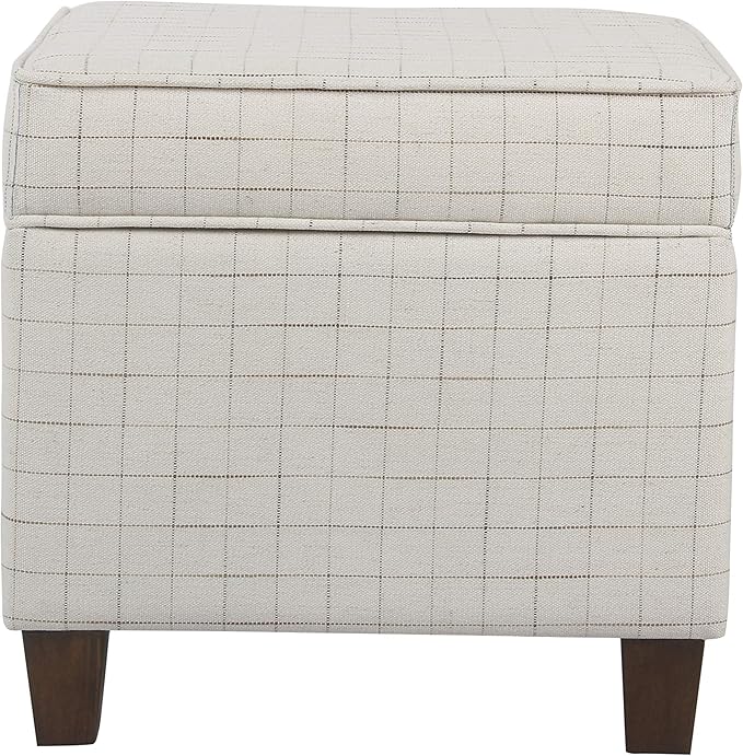 Homepop Home Decor | K7342-F2236 | Classic Square Storage Ottoman with Lift Off Lid | Ottoman with Storage for Living Room & Bedroom, Natural Windowpane Large