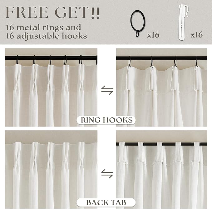 Cream Ivory Linen Pleated Curtains 30 Inch Length Light Filtering Semi Sheer Mini Curtains for Small Window Basement Bathroom Pinch Pleat Boho Farmhouse Short Kitchen Drapes Laundry Room RV 40x30
