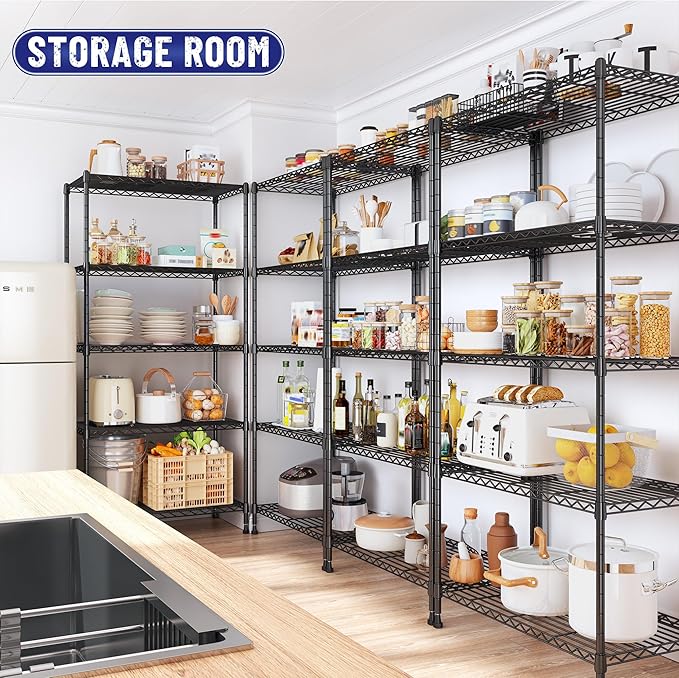 5-Tier Shelf, Shelves Capacity 1010LBS,Storage Shelves Adjustable Wire Shelving,Metal Shelving Unit Storage Rack for Kitchen Pantry Closet Laundry School Commercial 59.4" Hx21.5 W x13.6 D