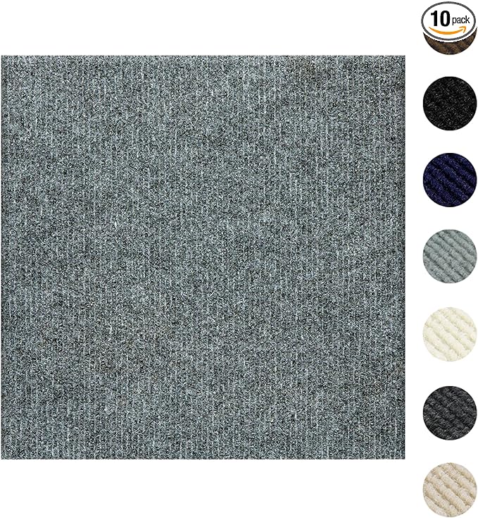 Carpet Tiles Peel and Stick 24” x 24”, Self Adhesive Soft Padded Flooring Stickers, Light Gray Home Decor for Bedroom Living Room Office, 10 Tiles & 40 sq ft per Box