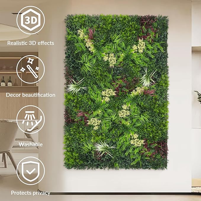 Artificial Grass Wall Boxwood Plant Panel: 20"x20"(8P) UV Resistant Green Leaves Faux for Interior Wall Backdrop,Garden and Indoor Outdoor Wall&Fence Covering Privacy，Party Wall Fence Decor