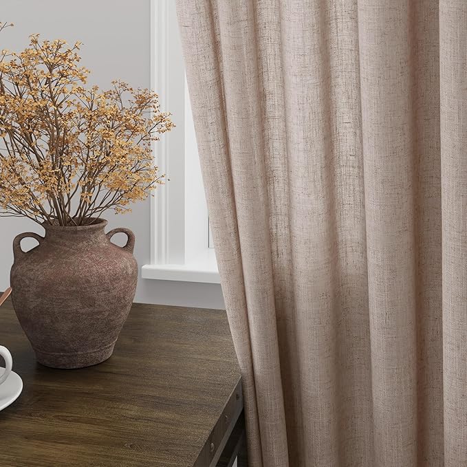 Oatmeal Linen Curtains 84 Inch Length 2 Panels for Bedroom Back Tab Pocket Semi Sheer Light Filtering Curtains Burlap Textured Neutral Curtain for Living Room Dining Room Aesthetic Decor 40x84