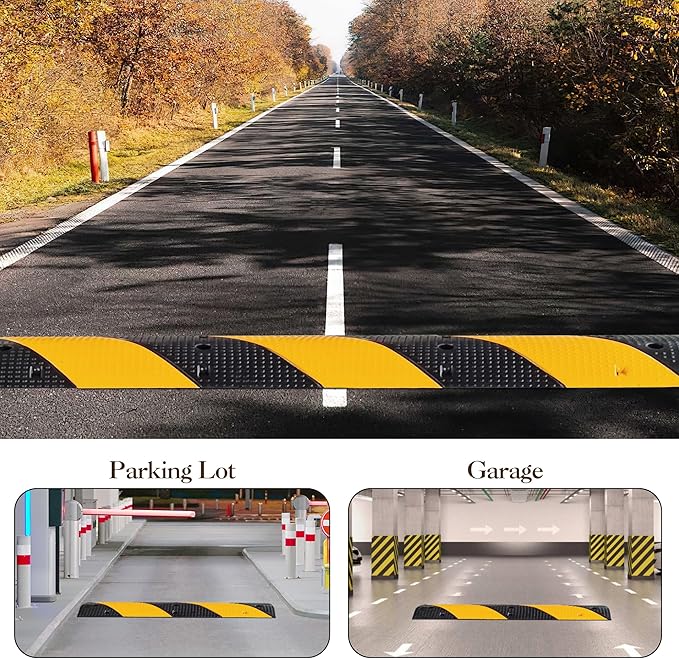 2 Pack 6 ft Speed Bumps - Heavy-Duty Rubber Construction, Dual Channel Floor Cord Cover, High Visibility Design, Non-Slip Surface, Easy Installation and Modular Design