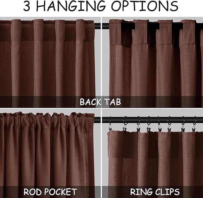 Nanspring Rustic Brown Curtains 72 Inch Length for Living Room Semi Sheer Light Filtering Door Drapes 2 Panels Set for Kids Bedroom Light Filtering Back Tab Rod Pocket Modern Farmhouse Decor 52x72