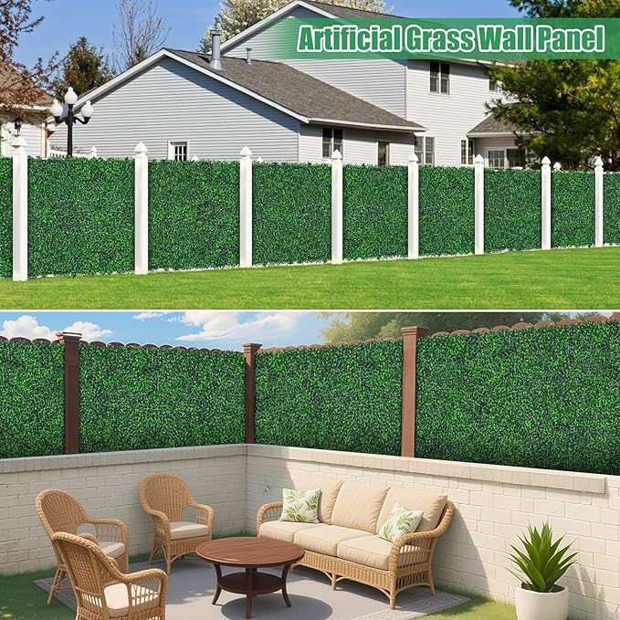 Artificial Greenery Wall Roll,40"x 120"(33.33 sq.ft) UV-Anti Faux Boxwood Roll Panels Greenery Backdrop, Vine Leaf Fence Panels for Garden Fence Covering Privacy, Outdoor Indoor Home Decor
