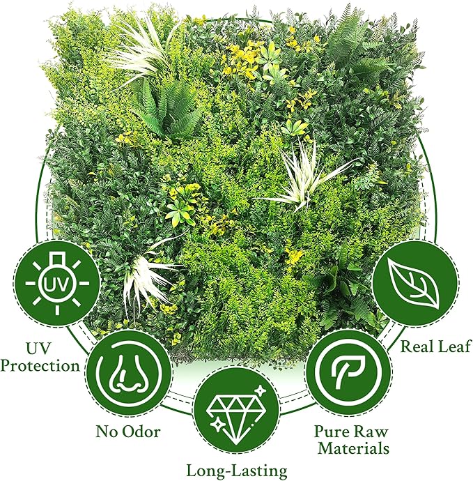 Artificial Grass Wall Boxwood Panels: 40" x 40" (11.5 sqft) Greenery Ivy Privacy Fence Faux Backdrop with UV Protection Vine Leaf Hedge for Garden Covering Privacy, Home Decor