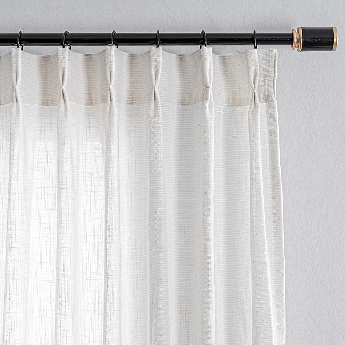 MYSKY HOME Natural Curtains for Bedroom 63 Inches Long Pinch Pleated Semi Sheer Drapes Boho Decor Country Style Kitchen Panels Set, Light Filtering Privacy Blind Back Tab, 40" x 63", Beige, 2 Panels