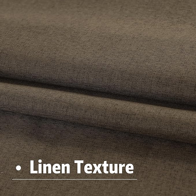 DUALIFE 100% Blackout Linen Brown Curtains 84 Inch for Living Room Darkening, Bedroom Linen Drapes 84 Inches Long Rod Pocket/Back Tab Heat Blocking Bohemian Pleated Window Curtain(50"x84"x2)