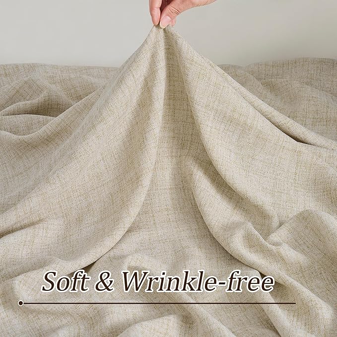 RAIN CITY Pinch Pleated Sheer Curtains 72 Inches Long,Rustic Country Linen Light Filtering Curtain for Bedroom Nursery Privacy Pinch Pleated Back Tab Semi Sheer Drapes 2 Panels Set Beige Color 42x72
