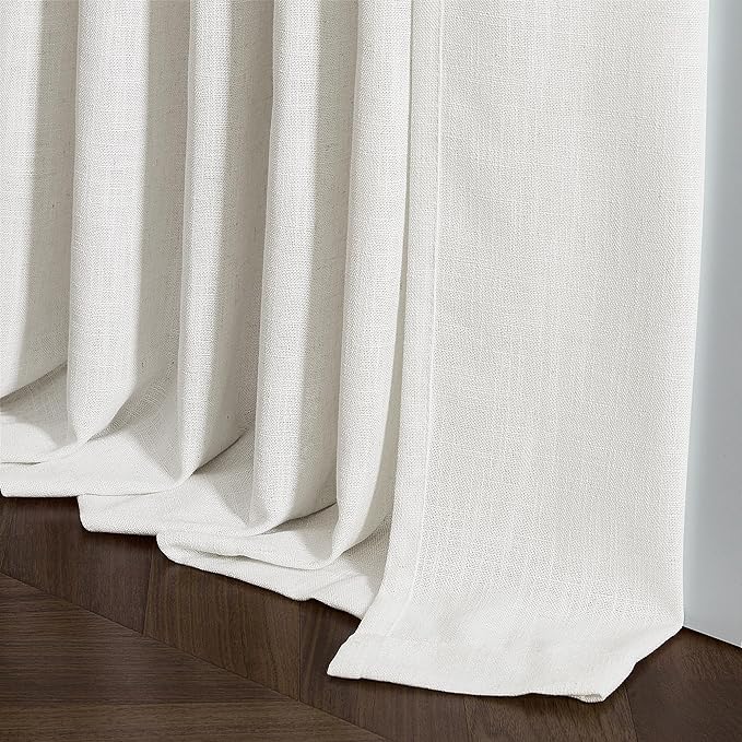 Beige White Pinch Pleated Linen Curtains 2 Panels for Living Room Bedroom Memory Training Shaped Semi Sheer Pleat Drapes with Hooks Rings Light Filtering Window Curtain 40x54