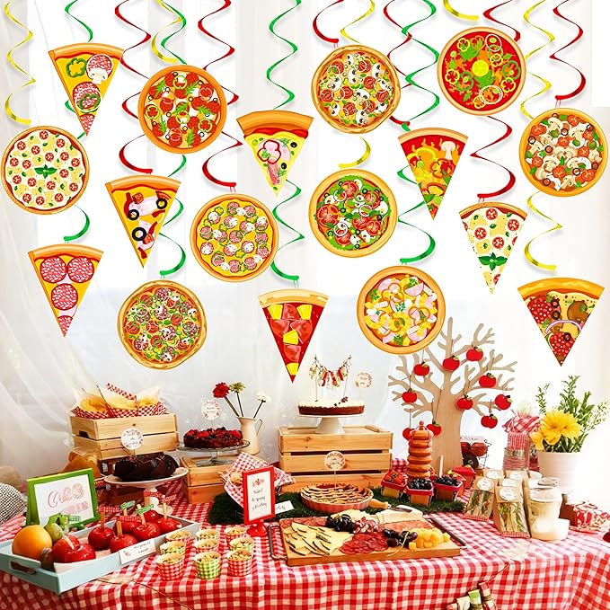 22pcs Pizza Party Hanging Swirls Pizza Party Decorations Pizza Party Time Hanging Decor Pizza Themed Ceiling Streamers for Fast Food Baby Shower Supplies