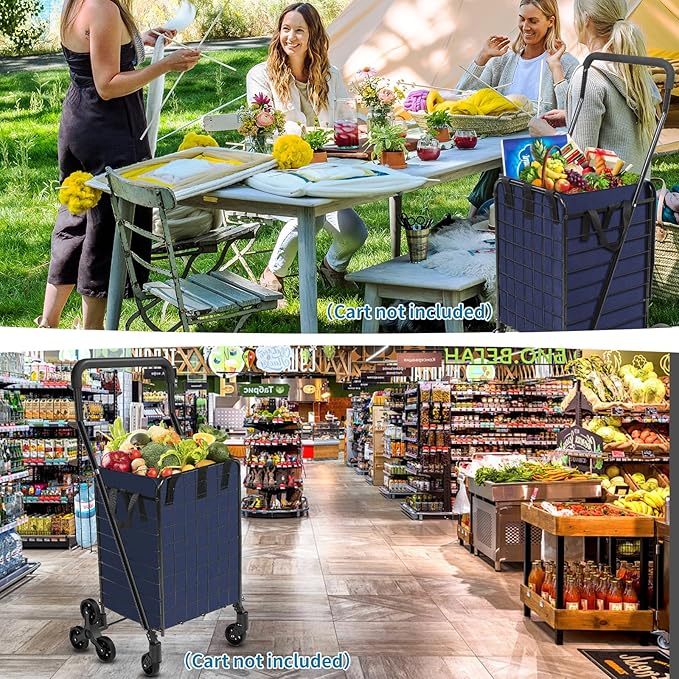 Shopping Cart Liner (Without Trolley), 14.7" X 13.2" X 20" Square Bottom, Fits Grocery Carts, Cover Adjustable Straps, Waterproof Oxford Cloth (Blue)