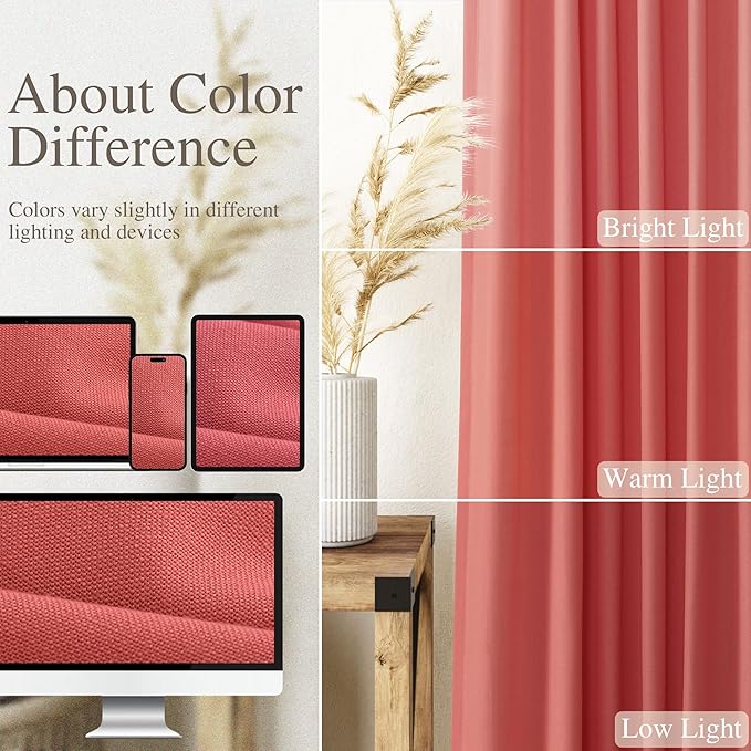 Nanspring Linen Curtains 96 Inch Curtains 2 Panels,Watermelon Red - Back Tab Rod Pocket Sheer Light Filtering Boho Room Decor Aesthetic Neutral Farmhouse Drapes for Living Room Bedroom 8Ft