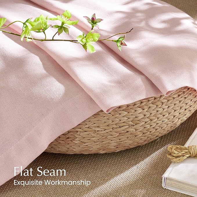NICETOWN Thick Linen Blend Light Pink Sheer Curtains for Girls Room, Pleat Tape Semi Sheer Privacy Added with Light Filtering Window Treatments for Bedroom/Living Room, W52 x L108, 2 Panels