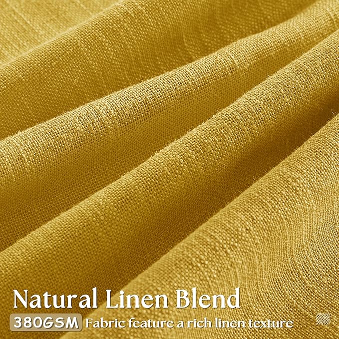 Pinch Pleated Mustard Yellow Linen Curtains 84 Inches Long 2 Panels Set for Living Room Dining Pinch Pleat Back Tab Light Filtering Farmhouse Boho Retro Window Curtain Drapes Gold Yellow Spring Decor