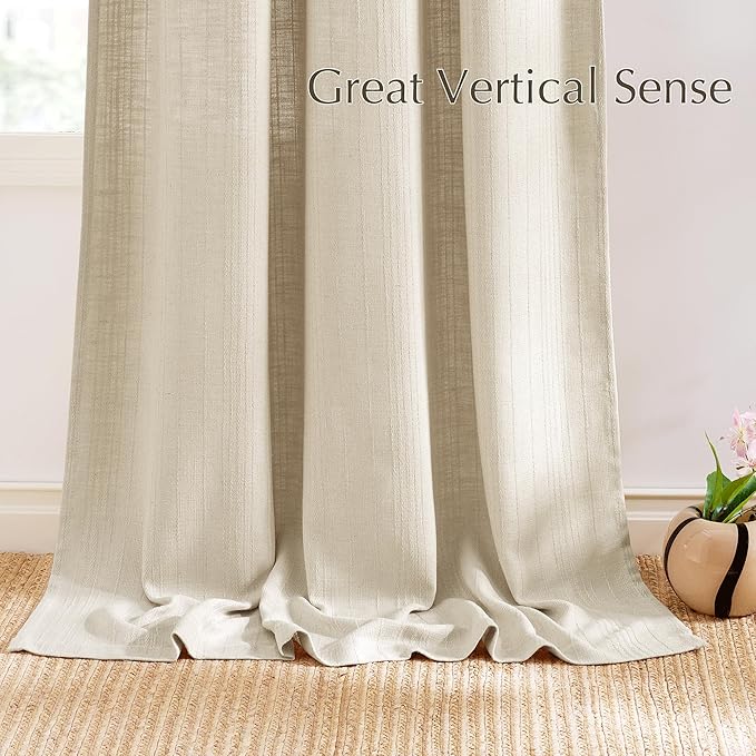 NICETOWN Jacquard Linen Farmhouse Curtains, Waffle Weave Pattern Privacy with Light Filtering Window Treatments for Bedroom, W52 x L90, 2 Panels