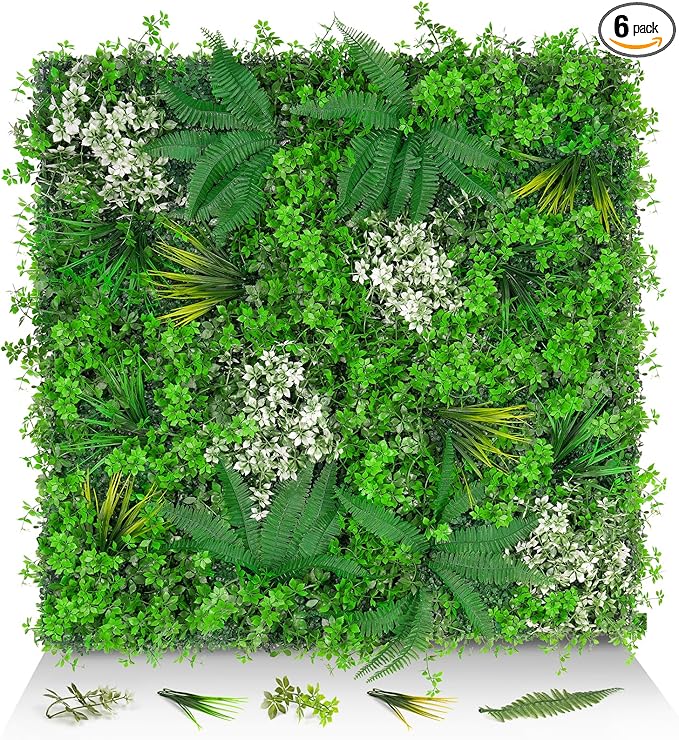 20"x20" Grass Wall Panels, 6PCS Artificial Greenery Backdrop Wall with UV Resistant Leaves, Faux Green Wall Decor for Outdoor Indoor Patio Garden Backyard