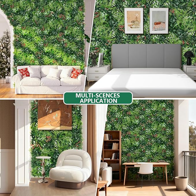 6PCS Grass Wall Panels, 20"x20" Artificial Ivy Greenery Wall Backdrop, UV-Anti Faux Boxwood Grass Panels Green Wall Decor for Garden Patio Balcony