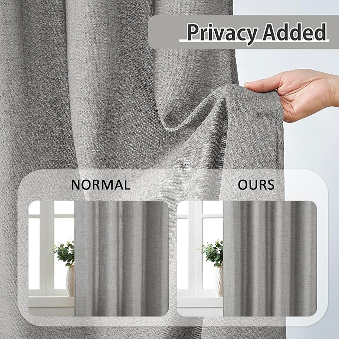 Grey Pinch Pleated Curtains 100 Inches Long 2 Panels, Soft Linen Textured Window Drapes for Bedroom Living Room Semi Sheer Light Filtering Back Tab with Hooks 70x100