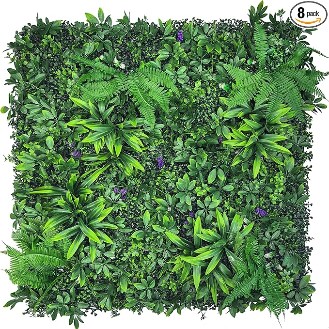 Artificial Greenery Wall Panels: 20''x 20'' 8P UV-Anti Faux Greennery Grass Wall Privacy Backdrop Fence Screen for Garden Fence Covering Privacy, Outdoor Indoor Home Decor