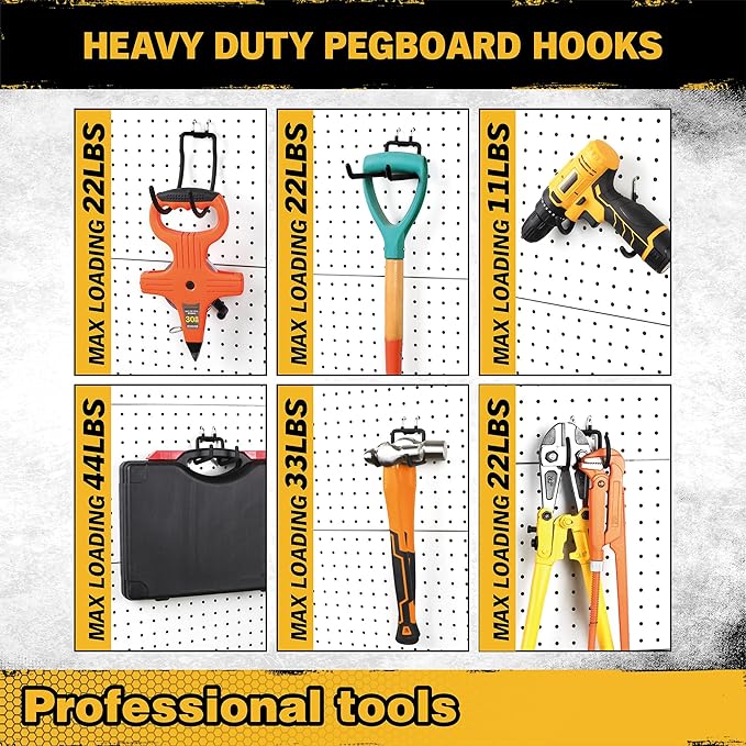 ELEAD 28-Piece Pegboard Hooks with Extension Straps, Heavy Duty Organizer Pegboard Accessories Fit for 1/4" Pegboard, Peg Board Tool Utility Hangers for Power Tool, Drill, Bag, Cord