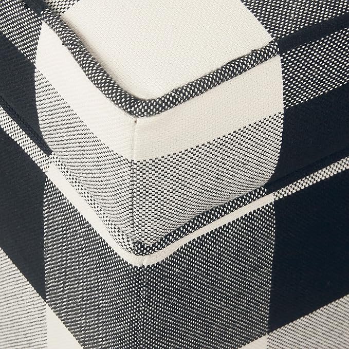 HomePop Home Decor | K7342-F2262| Classic Square Storage Ottoman with Lift Off Lid | Ottoman with Storage for Living Room & Bedroom, Black Plaid Large