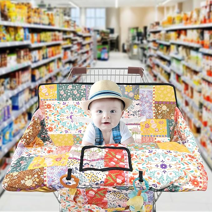 Shopping Cart Cover for Baby,2-in-1 High Chair Cover with Portable Cloth Bag,Cart Seat Pad for Babies Grocery Cushion Cover Restaurant,Suitable for All Supermarkets