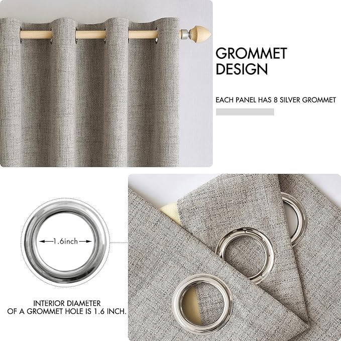 MIULEE Linen Texture Curtains for Bedroom Solid 100% Blackout Thermal Insulated Linen Curtains Grommet Room Darkening Drapes for Living Room Nursery 52x108 Inch (2 Panels)