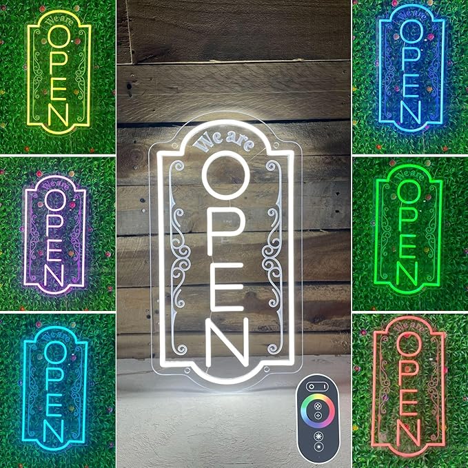 Vertical open sign Vertical Open Led Sign Neon Sign business window light vertical open signs for business (Multi color LARGE SIZE 30x16")