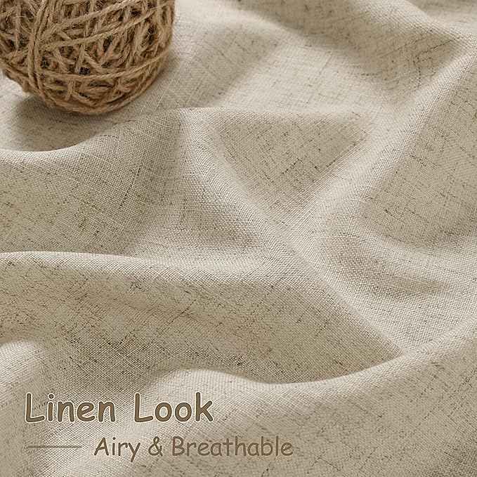 Nanspring Eggshell Beige 102 Inch Long Curtains for Living Room Linen Light Filtering Semi Sheer Curtain Back Tab Rustic Decor Floor to Ceiling Neutral Drapes for Bedroom Office 52x102, 2 Panels