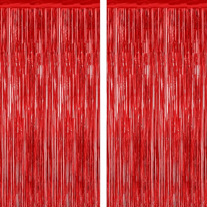 2 Pack Red Tinsel Backdrop, 3.28 FT x 7.05 FT Fringe Curtains, Red Foil Tinsel Party Streamer Backdrop Curtains for Valentines Day, Wedding Photo Backdrop Party Decorations for Wedding Anniversaries
