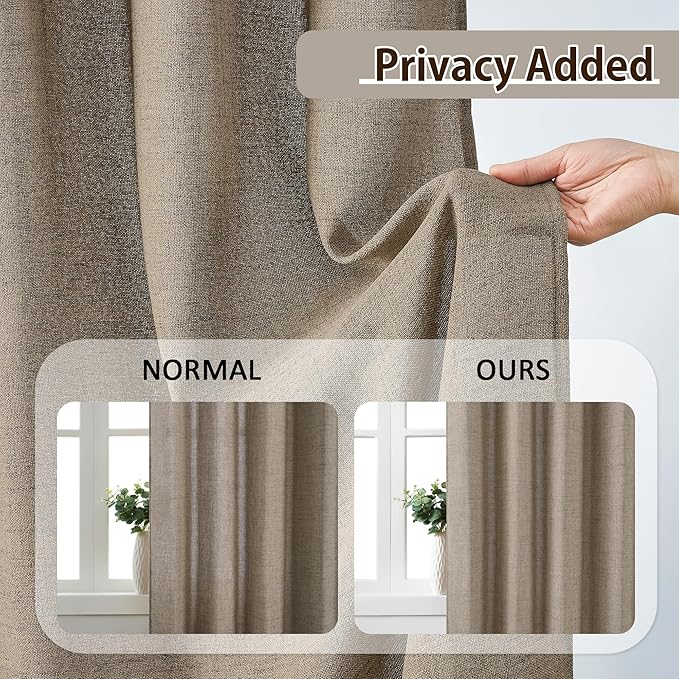 RAIN CITY Khaki Colored Sheer Pleated Curtains 105 Inch Length for Living Room 2 Panels Sets Back Tab Drapes with Hooks Extra Long Curtain for Bedroom W50 x L105