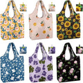 BeeGreen Flower Reusable Shopping Bags Cute Grocery Bag 6 Pack, Christmas Gift Bags Heavy-Duty Foldable Shopping Totes for Supermarket, Work & Travel, Large Washable Polyester Tote Bag with Handles