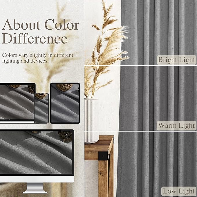 Nanspring Dark Gery Semi Sheer Curtains 72 Inches Long 2 Panels Set for Bedroom Privacy Back Tab Rod Pocket Light Filtering Drapes Cotton Linen Textured Farmhouse Living Room Curtain 52X72 Inches