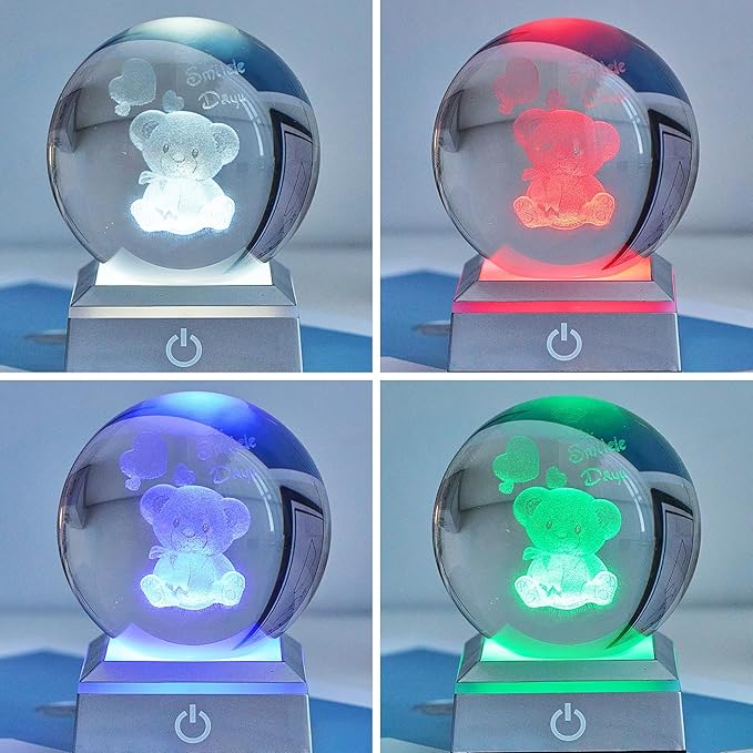 EUSTUMA LED Light Base Non-Slip Square Display Stand In A Variety of Colors,Suitable for Glass Crystal Spherical Artwork (Silver Led Base for Glass Ball)