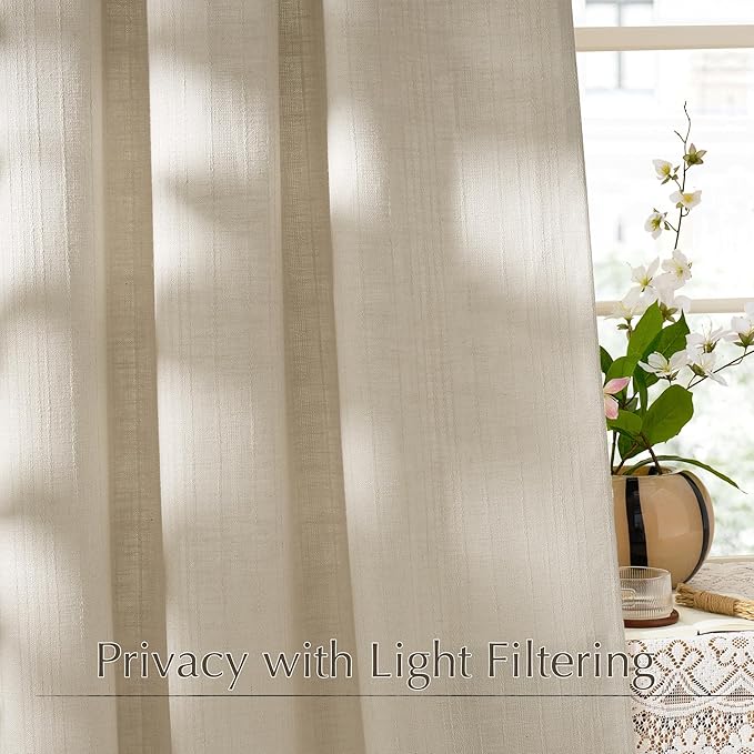 NICETOWN Jacquard Linen Curtains 108 inches Long, Waffle Weave Privacy with Light Filtering Window Treatments Boho Style for Bedroom, W52 x L108, 2 Panels