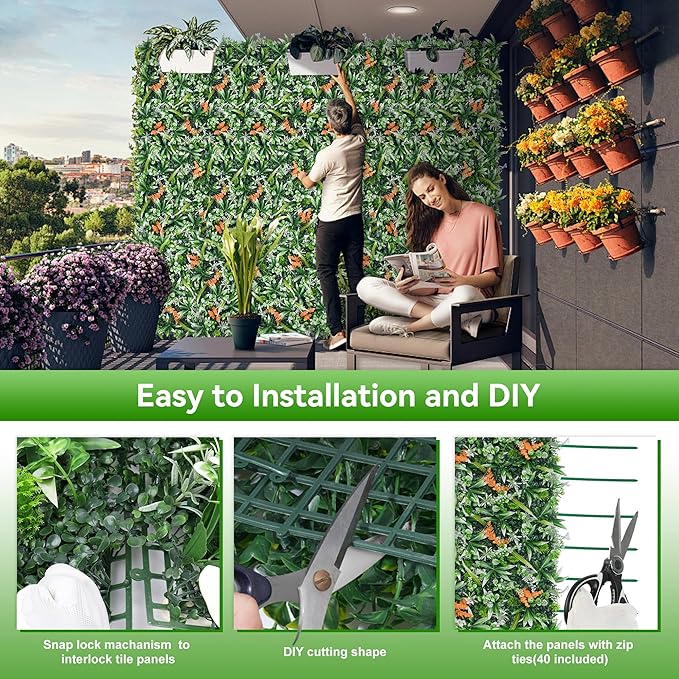 Greenery Wall Roll Panels, 40"x120"(33.33 SQFT) UV Protected Fake Grass Backdrop Privacy Fence Screen, Artificial Hedges for Outdoors Indoors Green Decor