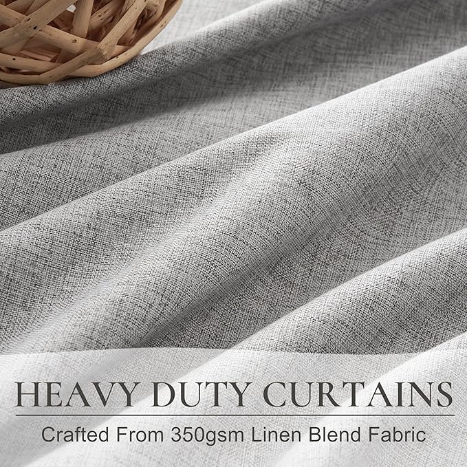 Extra Wide 60 Inch Blackout Curtains 96 Inches Long for Living Room, Rustic Boho Room Darkening Textured Linen Pleated Office Insulated Ceiling Track Large Window Drapes (60"W x 96"L 2 Panels Grey)
