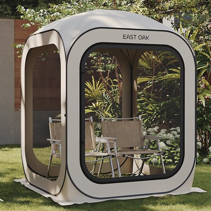 East Oak Screen House Tent Pop-Up, Portable Screen Room Canopy Instant Screen Tent 4 x 4 FT with Carry Bag for Patio, Backyard, Deck & Outdoor Activities, Beige