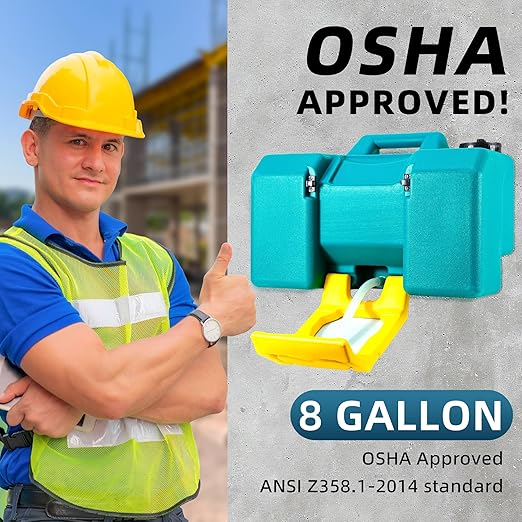 8 Gallon Portable Eye Wash Station, OSHA-Approved Wall Mount Emergency Eyewash Station, 13-Min Continuous Rinse Eye Washing Station with Dual Spray, Ansi Certified First Aid Eye Wash Units
