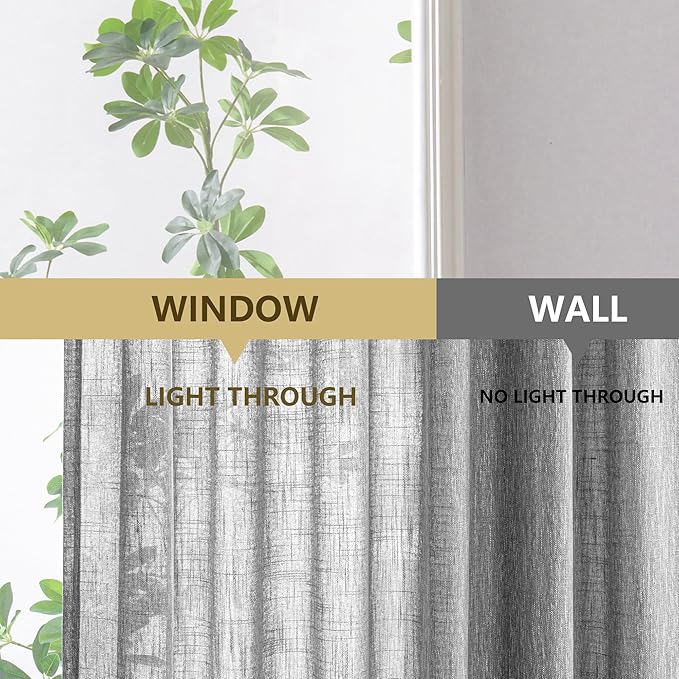 MYSKY HOME Living Room Curtains 96 Inches Long Semi Sheer Light Filtering Privacy Drapes Linen Look Textured Boho Decorative, Pinch Pleated Curtain for Parties, Kids Room 40" x 96", Dark Grey, 2 PCs