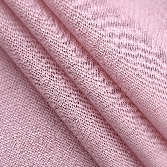 Nanspring Rose Boho Style Linen Curtains 90 Inch Long 2 Panels Set Back Tab Rod Pocket Semi Sheer Light Filtering Neutral Farmhouse Lightweight for Bedroom and Living Room 52x90