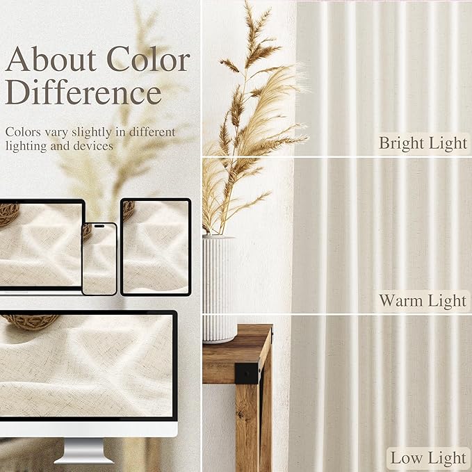 Nanspring Warm Beige Curtains 72 Inch Length for Living Room Semi Sheer Light Filtering Door Drapes 2 Panels Set for Kids Bedroom Light Filtering Back Tab Rod Pocket Modern Farmhouse Decor 52x72